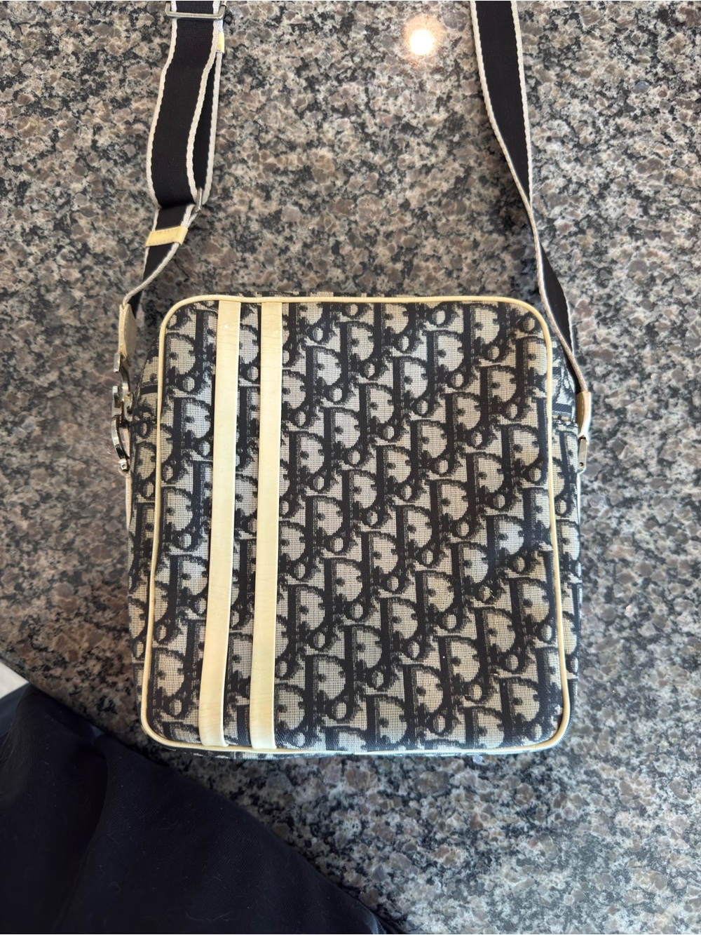 Dior Beige and Black Monogram Crossbody with Cream Stripes